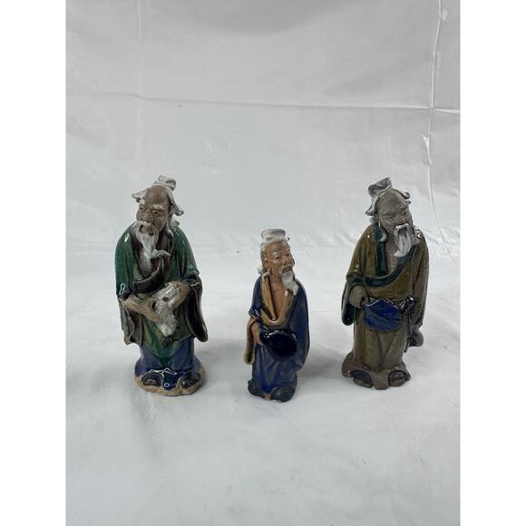Chinese Antique Shiwan Mudman Mudmen Lot 3 Pottery Figurines - Picture 1 of 12